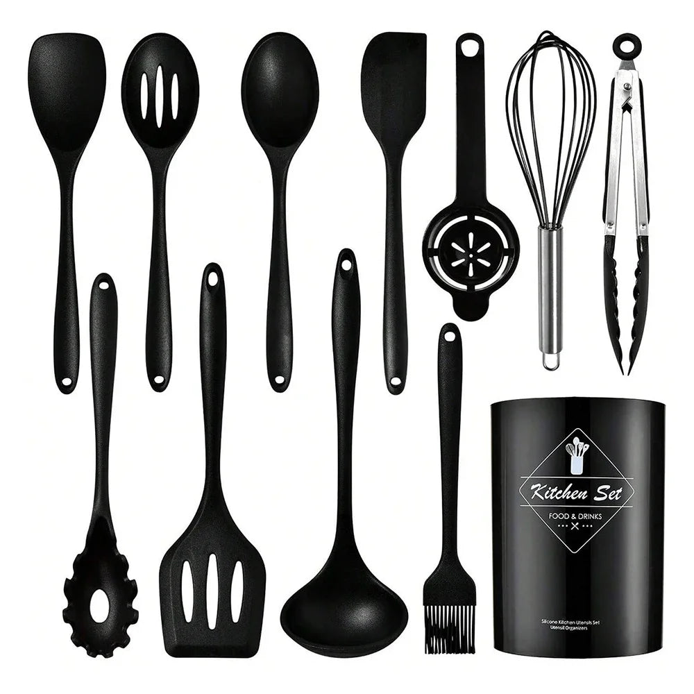 12/15Pcs Pink Food Grade Silicone Kitchen Cookware Utensils Set Turner Spatula Soup Spoon Practical Cooking Tool Kitchenware Set