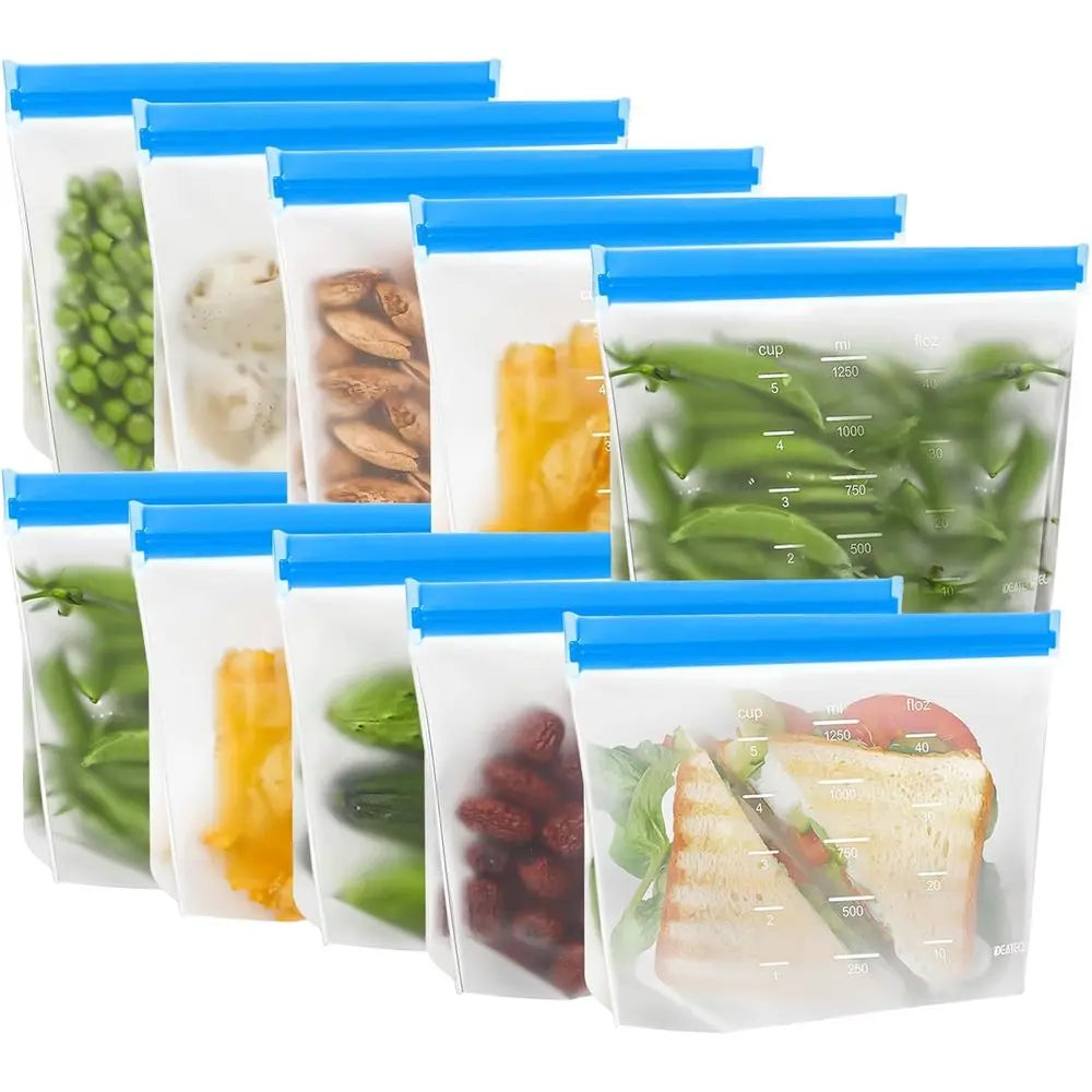 Reusable Sandwich Bags, Quart-Size, Leak-Proof & BPA-Free, 10-Pack for Food Storage and Travel