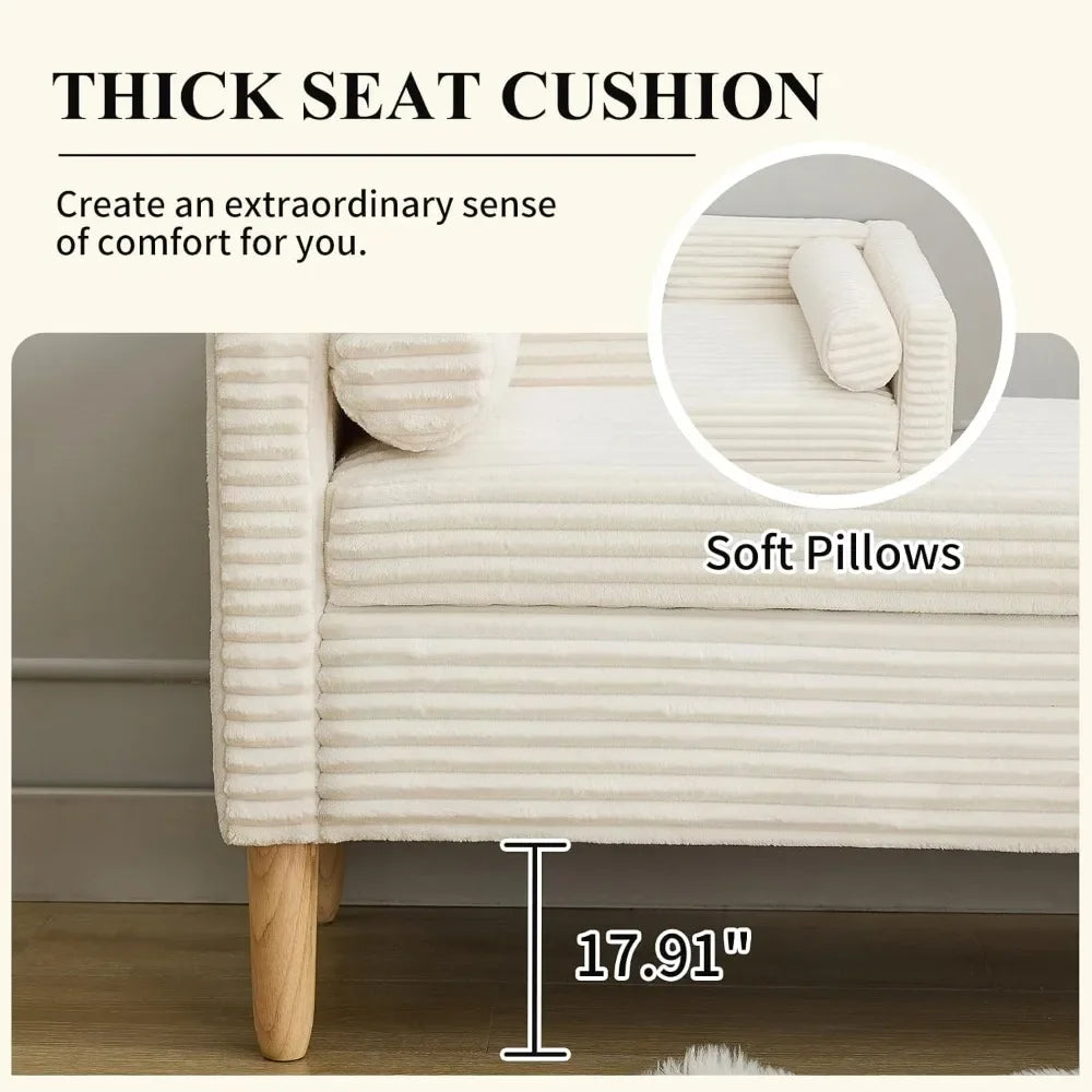 End of Bed Bench wit 65" Large Storage Ottoman Bench with 2 Pillows, Corduroy Upholstered Entryway Bench