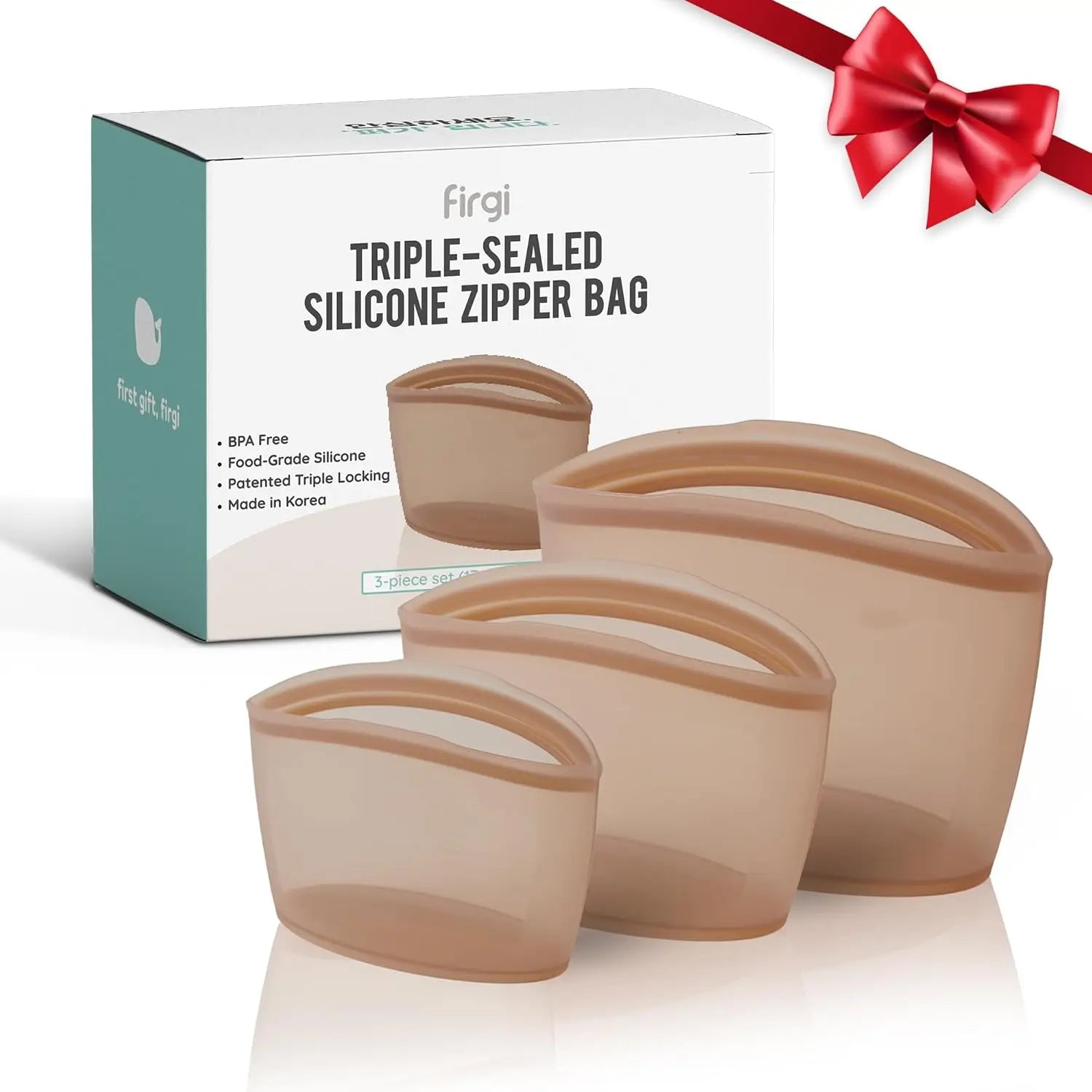 Reusable Silicone Food Storage Bags, 3-Pack Variety Set (2, 3.5, 6 Cups), Made in Korea BPA-Free Silicone, Triple-Airtight Fr