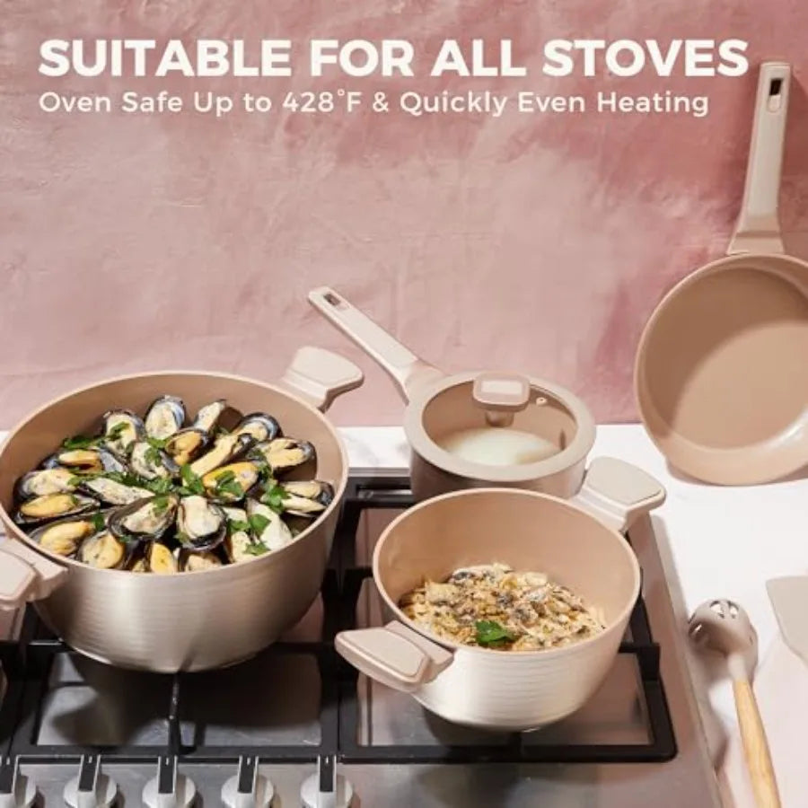Kitchen starter set: 26-pc nonstick cookware and bakeware with silicone utensils ceramic coating induction/oven safe PFOA/PFOS-