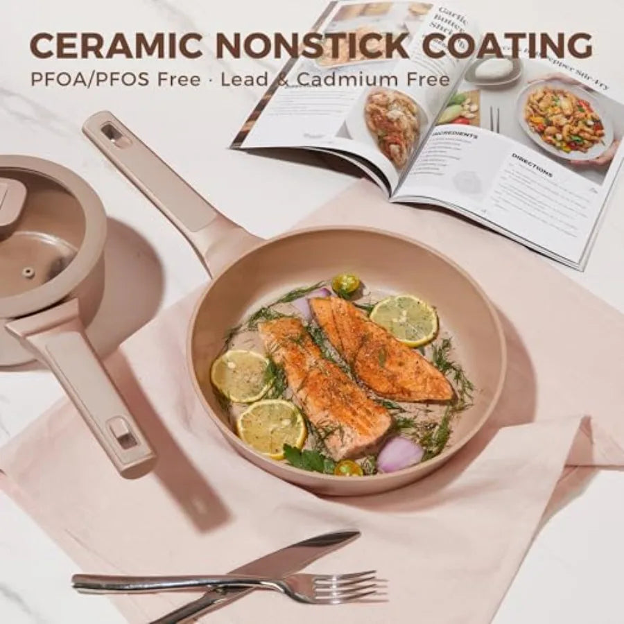Kitchen starter set: 26-pc nonstick cookware and bakeware with silicone utensils ceramic coating induction/oven safe PFOA/PFOS-