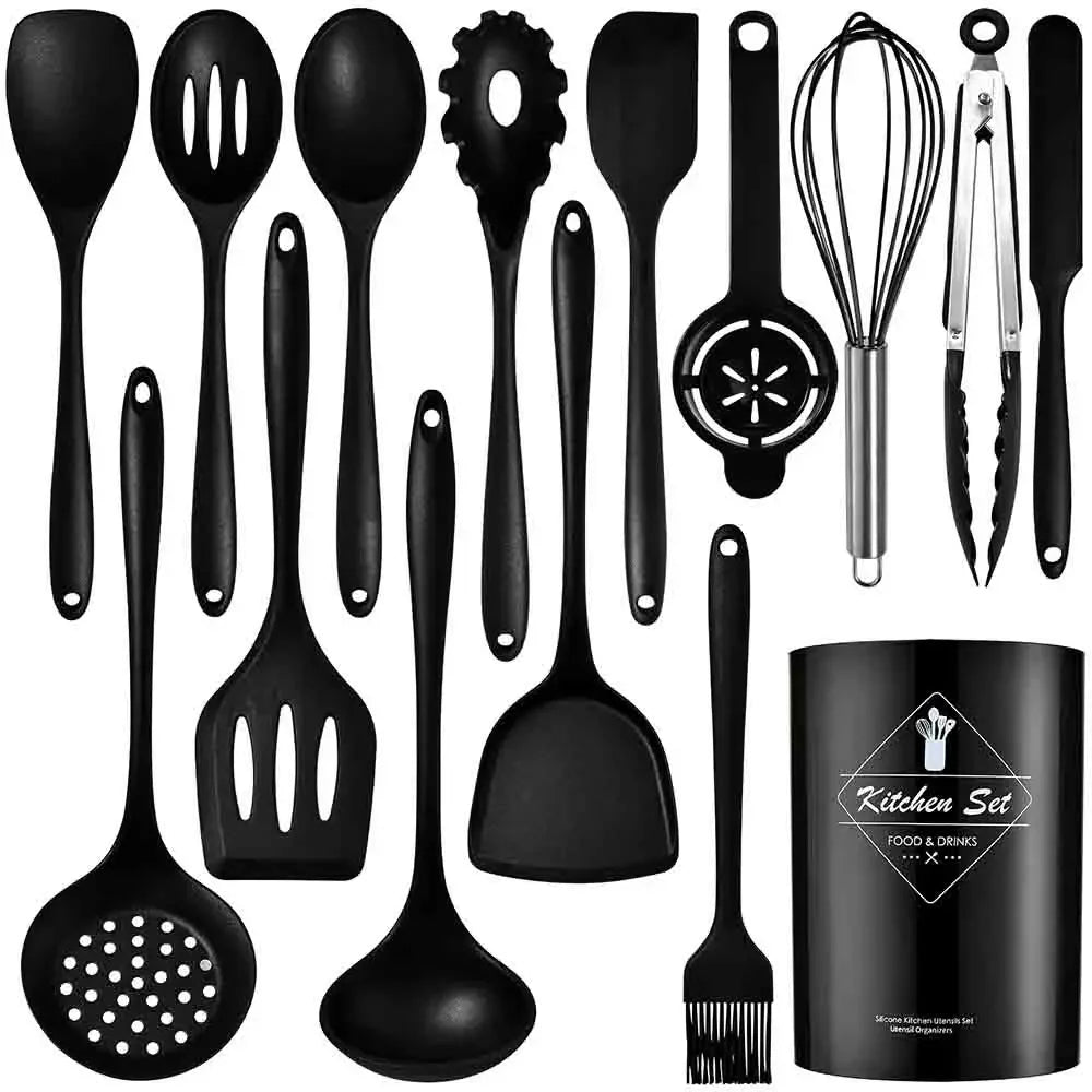 12/15Pcs Pink Food Grade Silicone Kitchen Cookware Utensils Set Turner Spatula Soup Spoon Practical Cooking Tool Kitchenware Set